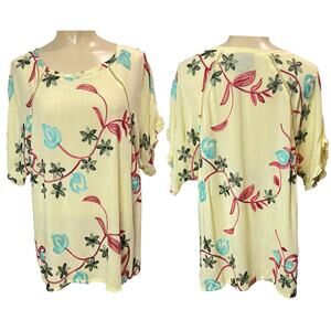 LIV LOS ANGELES   Woman’s Crinkle Rayon Floral Embroidered Blouse  XL